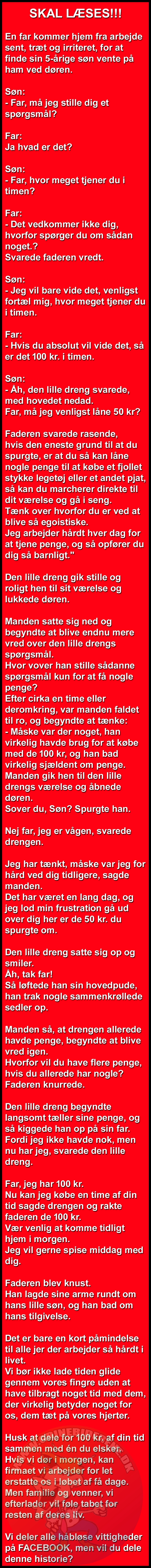 En far kommer hjem fra arbejde sent, træt og irriteret